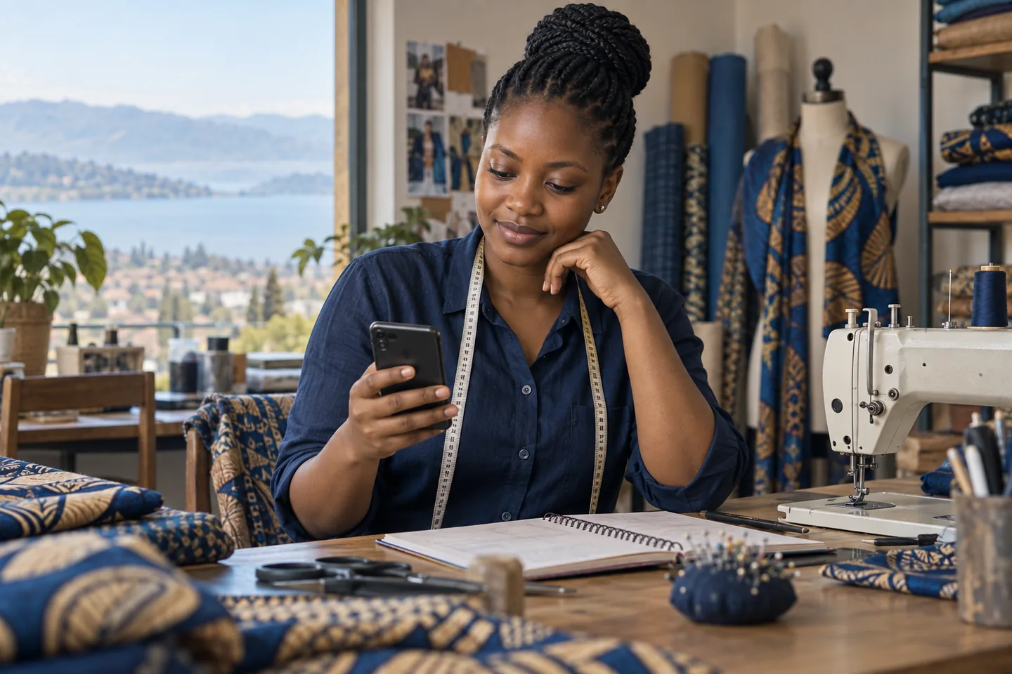 Umudozi asoma amakuru kuri telefone